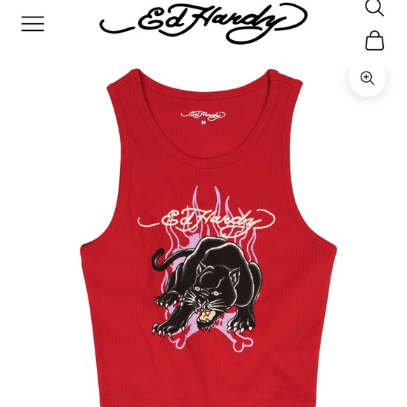 Ed Hardy Red Tank with Fierce Panther Graphic - Picture 3 of 6